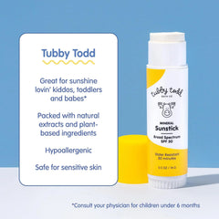 Tubby Todd Mineral Sunstick, Broad Spectrum SPF 30 Sunscreen for Kids