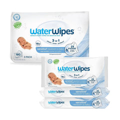 WaterWipes Sensitive+ Newborn & Baby Wipes, 3-In-1 Cleans, Cares, Protects, 99.9% Water, Unscented & Hypoallergenic, 180 Count (3 Packs)