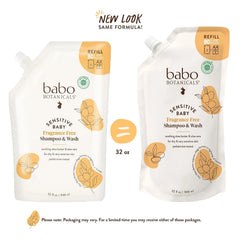 Babo Botanicals Sensitive Baby Fragrance-Free 2-in-1 Shampoo & Wash - Shea Butter, Calendula & Aloe Vera - EWG Verified - Cruelty-Free - Vegan - Pediatrician Tested - For Babies & Kids