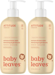 ATTITUDE 2-in-1 Shampoo and Body Wash for Baby, EWG Verified, Dermatologically Tested, Vegan, Pear Nectar, 16 Fl Oz, (Pack of 2)