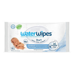 WaterWipes Sensitive+ Newborn & Baby Wipes, 3-In-1 Cleans, Cares, Protects, 99.9% Water, Unscented & Hypoallergenic, 60 Count
