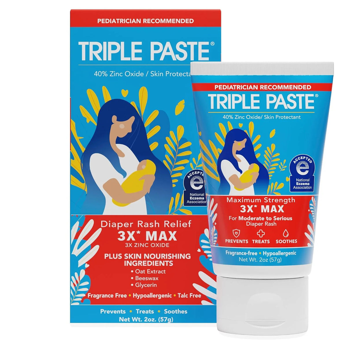 Triple Paste 3X Max Strength Diaper Rash Ointment, 40% Zinc Oxide, 2 oz