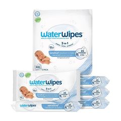 WaterWipes Sensitive+ Newborn & Baby Wipes, 3-In-1 Cleans, Cares, Protects, 99.9% Water, Unscented & Hypoallergenic, 300 Count (5 Packs)