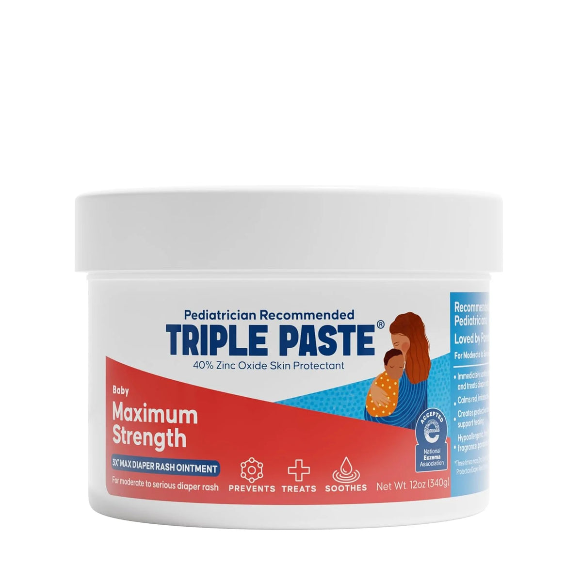 Triple Paste 3X Max Strength Diaper Rash Ointment, 40% Zinc Oxide, 12 oz